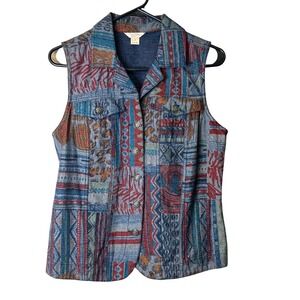 Christopher & Banks Y2K Patchwork Tapestry Cotton Vest Boho Western Festival S